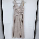 women Oleg Cassini MSRP $188 V-Neck Metallic Gown Silver Shampagne Dress 12