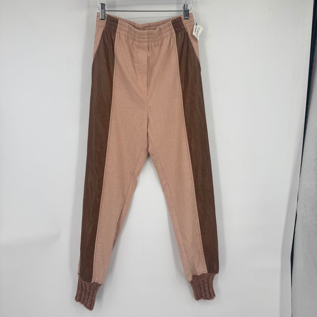 women Beatrice B MSRP $300 Faux Leather Trimmed Joggers Peach and Brown Pants XS