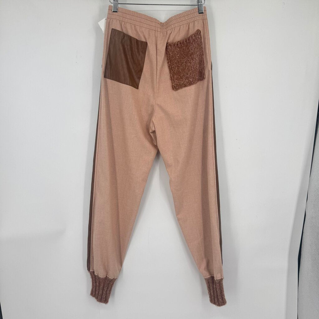 women Beatrice B MSRP $300 Faux Leather Trimmed Joggers Peach and Brown Pants XS