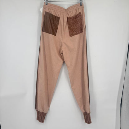 women Beatrice B MSRP $300 Faux Leather Trimmed Joggers Peach and Brown Pants XS