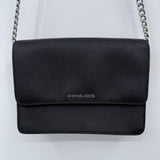 women Michael Kors Jet Set Large East West Flap Crossbody Black Silver Purse 9" x 6.5" x 2"