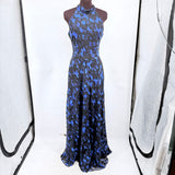 women Tahari High Neck Maxi Gown Black Blue Dress 6