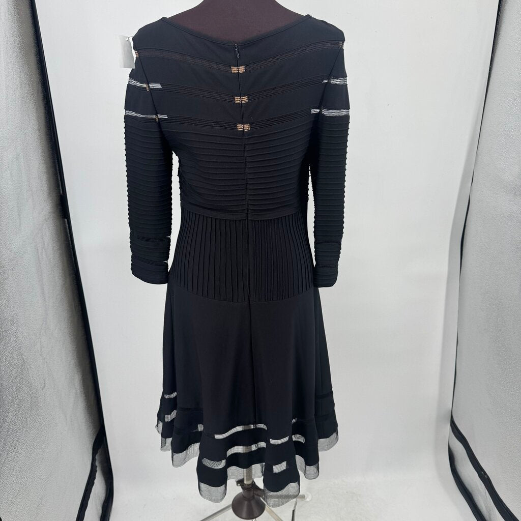 women Tadashi Illusion Stripe Cocktail Black Dress M