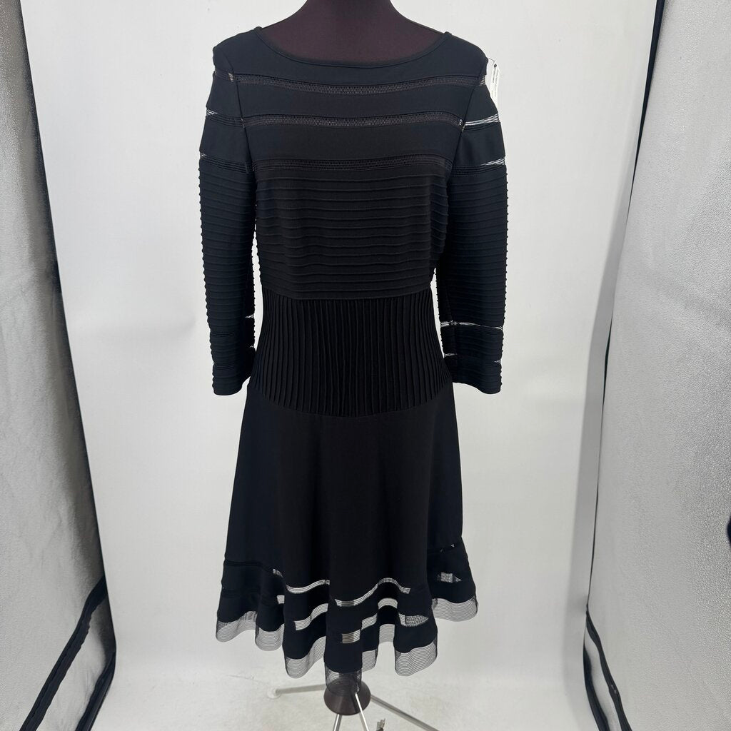 women Tadashi Illusion Stripe Cocktail Black Dress M
