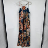 women Nicole Miller Floral Satin Maxi Blue Rose Multi Dress M