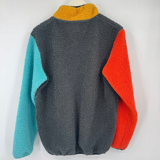 men Dutch Bros Colorblock Fleece Pullover Gray Orange Blue Yellow Jacket L