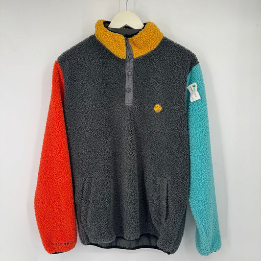 men Dutch Bros Colorblock Fleece Pullover Gray Orange Blue Yellow Jacket L
