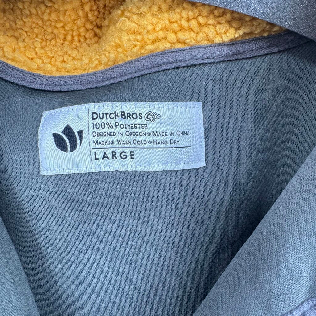 men Dutch Bros Colorblock Fleece Pullover Gray Orange Blue Yellow Jacket L