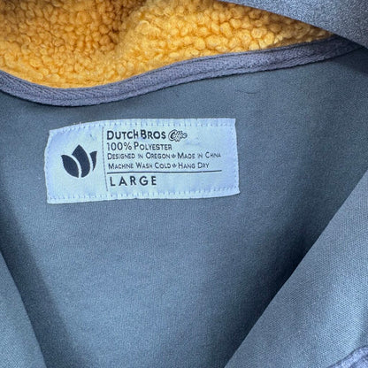 men Dutch Bros Colorblock Fleece Pullover Gray Orange Blue Yellow Jacket L