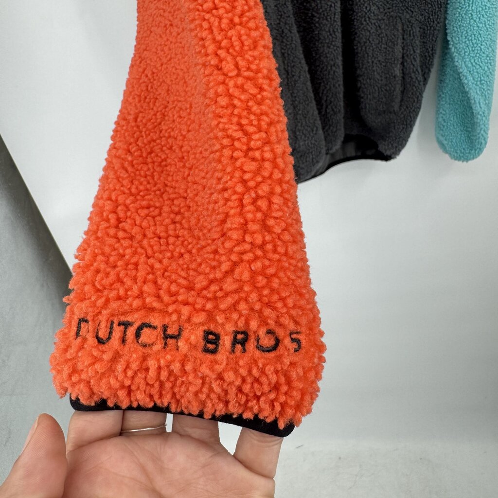 men Dutch Bros Colorblock Fleece Pullover Gray Orange Blue Yellow Jacket L