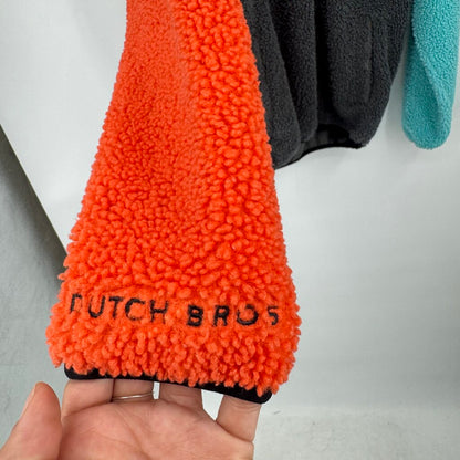 men Dutch Bros Colorblock Fleece Pullover Gray Orange Blue Yellow Jacket L