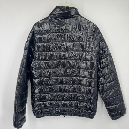 men Bleecker & Mercer Wet Look Puffer Black Coat M