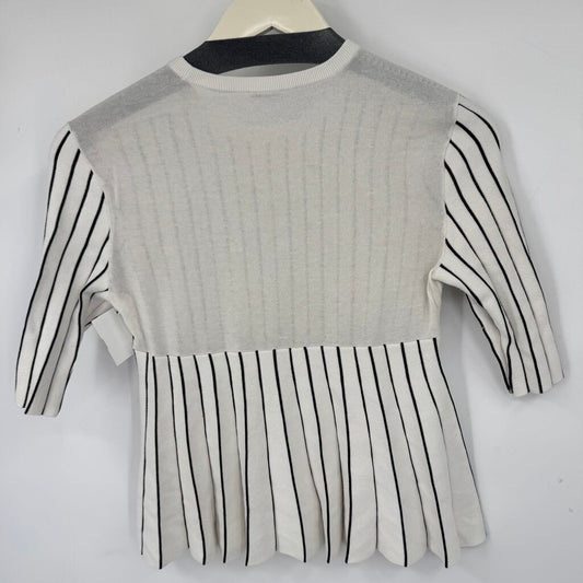 women Rachel Comey Bream Striped Peplum Cream and Black Knit Top S