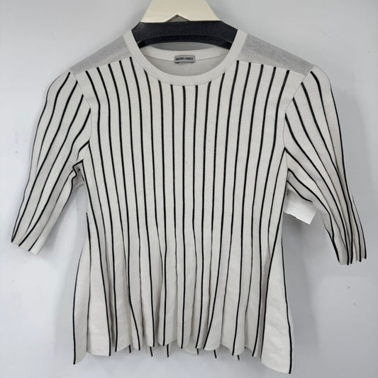 women Rachel Comey Bream Striped Peplum Cream and Black Knit Top S
