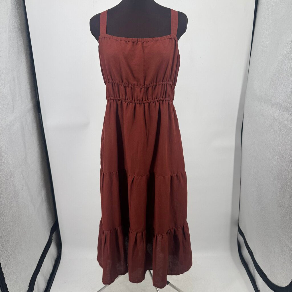 women Amour Vert NWT Elio Ramie Tiered Midi Rust Dress L