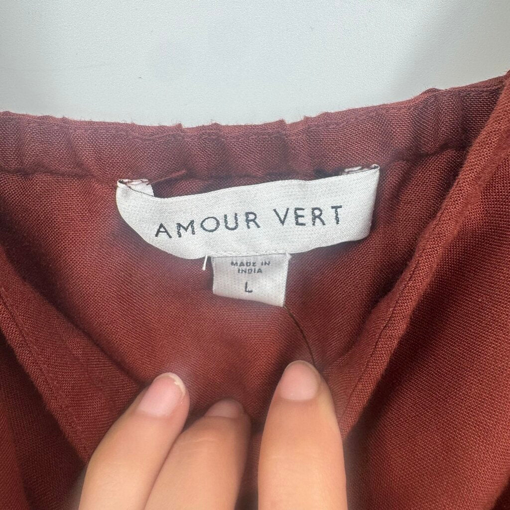 women Amour Vert NWT Elio Ramie Tiered Midi Rust Dress L