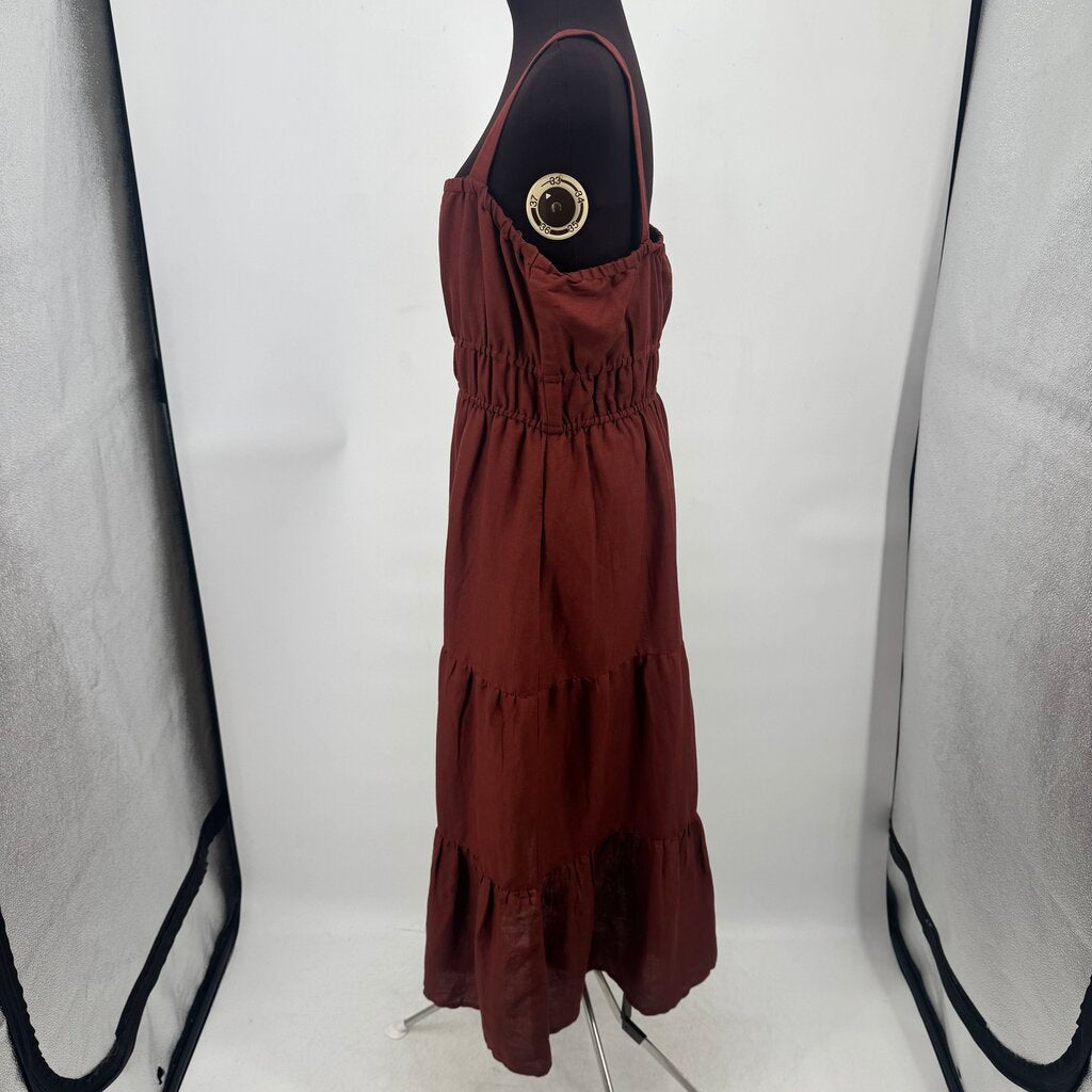 women Amour Vert NWT Elio Ramie Tiered Midi Rust Dress L