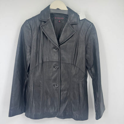 women M. Julian Leather Button Front Black Jacket S