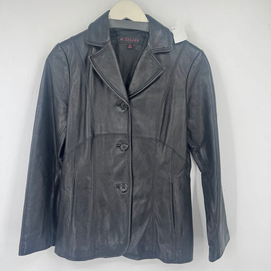 women M. Julian Leather Button Front Black Jacket S