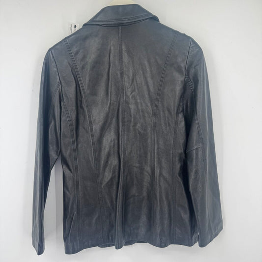 women M. Julian Leather Button Front Black Jacket S