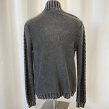Carbon 2 Cobalt Cable Knit Quarter Zip Gray and Black Cotton Sweater Men's Large