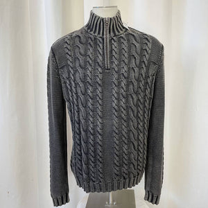 Carbon 2 Cobalt Cable Knit Quarter Zip Gray and Black Cotton Sweater Men's Large