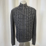 Carbon 2 Cobalt Cable Knit Quarter Zip Gray and Black Cotton Sweater Men's Large