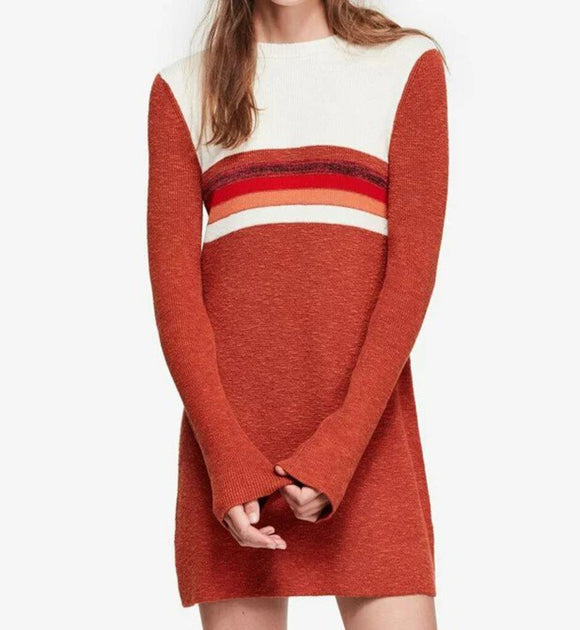 Free People Colorblock Stripe Sweater Dress Orange Small