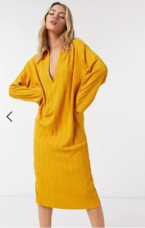 Free People Beach Aster Collar Tee Dress Marigold Yellow Women's Size Medium