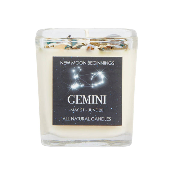 Gemini Candle - Zodiac Candles - Crystals & Herbs Candles: 7.5oz Square Glass