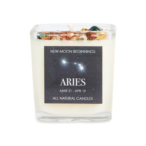 Aries Candle - Zodiac Candles - Crystals & Herbs Candles: 7.5oz Square Glass