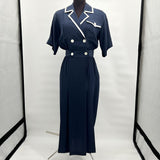 Vintage Ann Tjian for Kenar 2 Silk Double Breasted Navy Dress Size 4