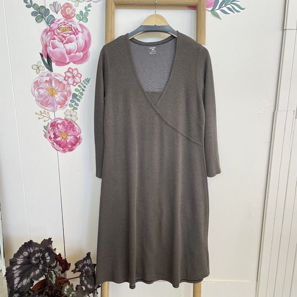 Horny Toad Splice Brown Long Sleeve Dress with V Neck in Size Extra Large (XL)
