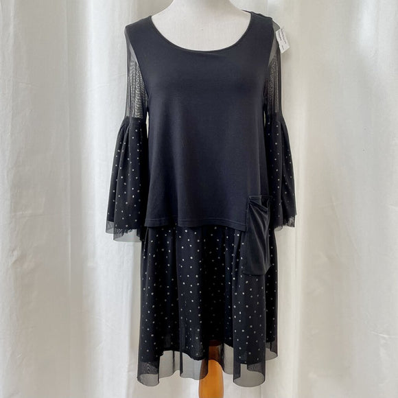NY 77 Black Semi Polka Dot Dress Size 2