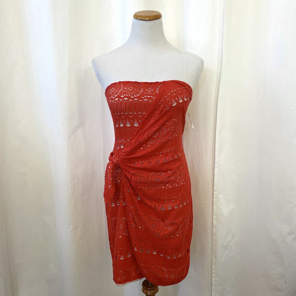 Free People Bright Red Crochet Lace Strapless Dress Size Small