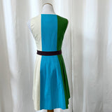 Tabitha Green, Aqua, and Cream Striped Cotton Pleated Dress Size 6