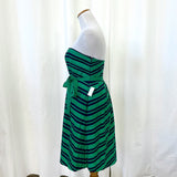 Moulinette Soeurs by Anthropologie Bright Green and Navy Striped Strapless Dress Size 8