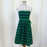 Moulinette Soeurs by Anthropologie Bright Green and Navy Striped Strapless Dress Size 8
