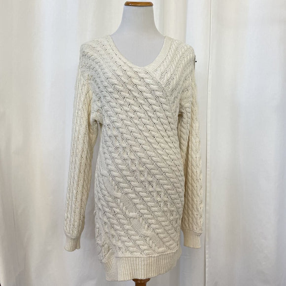 Free People Cream Cable Knit Fall V Neck Sweater Size XS