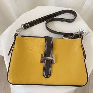 Vera Pelle Yellow and Brown Leather Clutch