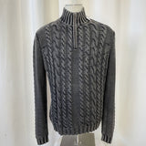 Carbon 2 Cobalt Cable Knit Quarter Zip Gray and Black Cotton Sweater Men's Size L