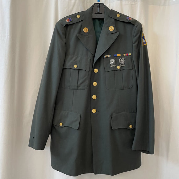 Vintage Army Green Military Jacket with Official Pins Men's Size 42L