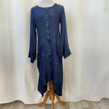 Matthildur Dark Navy Blue Button Front Pintuck Dress Size 6
