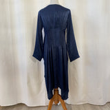 Matthildur Dark Navy Blue Button Front Pintuck Dress Size 6