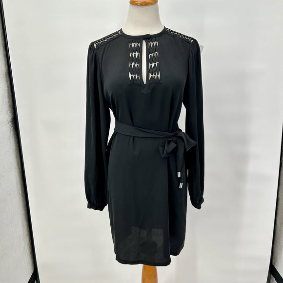 Diane Von Furstenberg Florina Black Silk Crepe Bead Mini Shift Dress Women's Size 4