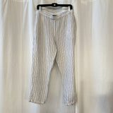 Theory Thorina Narrow Stripe Linen Pants White Blue Slits Pockets Women's Size 12
