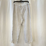 Theory Thorina Narrow Stripe Linen Pants White Blue Slits Pockets Women's Size 12
