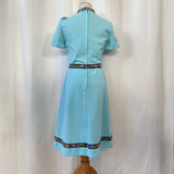 Vintage 1970's Young Moments Pale Blue Knit Dress with Ribbon Trim Small