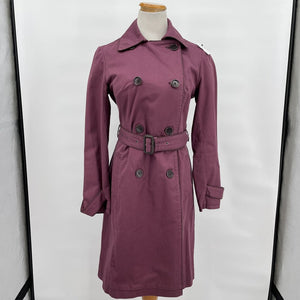 Boden 100% cotton purple trench coat button up with collar and adjustable waist belt. Size 4