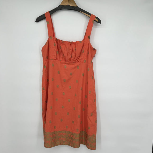 Maeve Anthro Printed Cotton Tank Dress Orange Gold Paisley 10